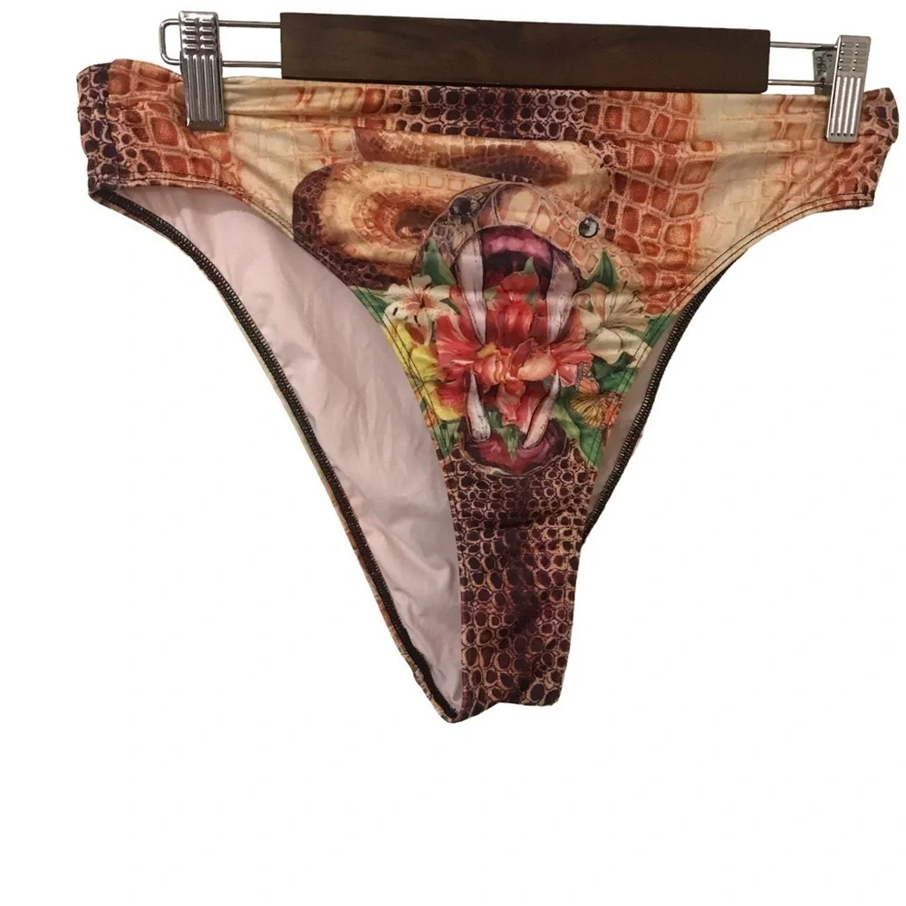 Hot as Hell snake floral animal print high waist bikini bottoms size L